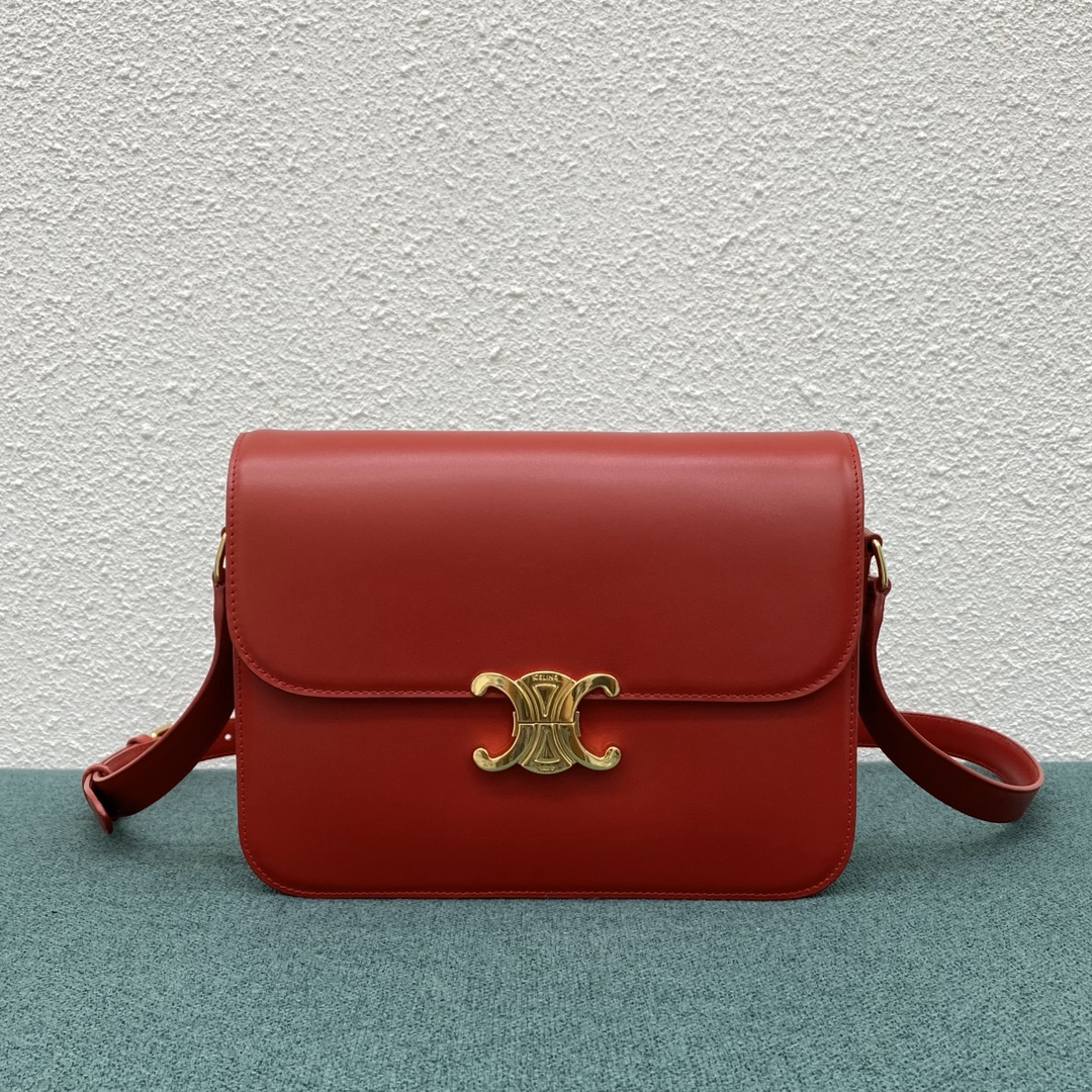 Celine Teen Classique Triomphe Bag In Shiny Calfskin Red Canyon 187363